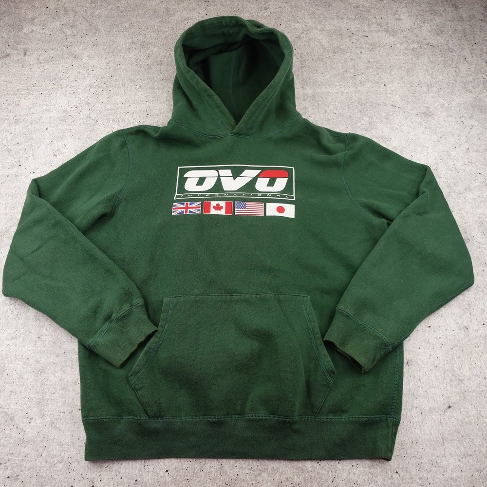 OVO International Flag Hoodie Green Mens Large Drake Octobers Very Own Canada